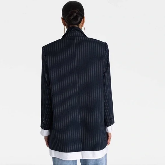 KBB by KAHLANA Women's 'The Shirt Blazer' - Navy/White Striped - Picture 2 of 3